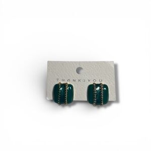 Green enamel square stud earrings